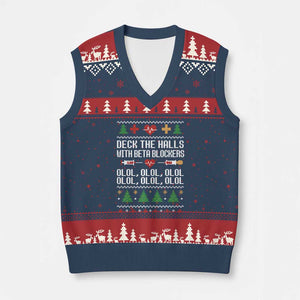 Funny Nurse Ugly Xmas V-Neck Knit Sweater Vest Deck The Hall With Beta Blockers TS10 Navy Red Print Your Wear