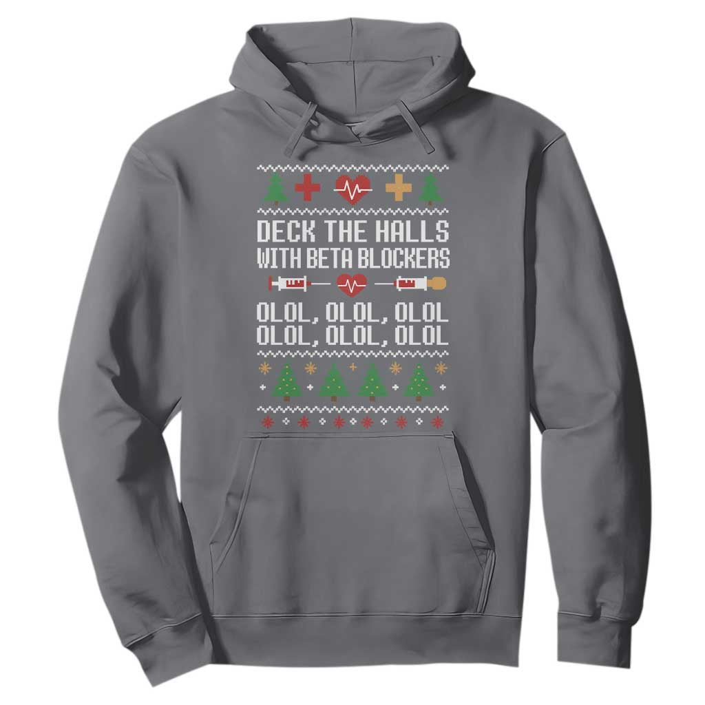 Funny Nurse Ugly Xmas Hoodie Deck The Hall With Beta Blockers TS10 Charcoal Print Your Wear