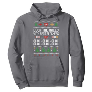 Funny Nurse Ugly Xmas Hoodie Deck The Hall With Beta Blockers TS10 Charcoal Print Your Wear