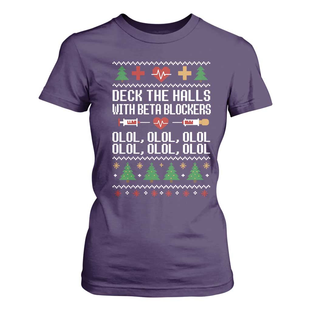 Funny Nurse Ugly Xmas T Shirt For Women Deck The Hall With Beta Blockers TS10 Purple Print Your Wear