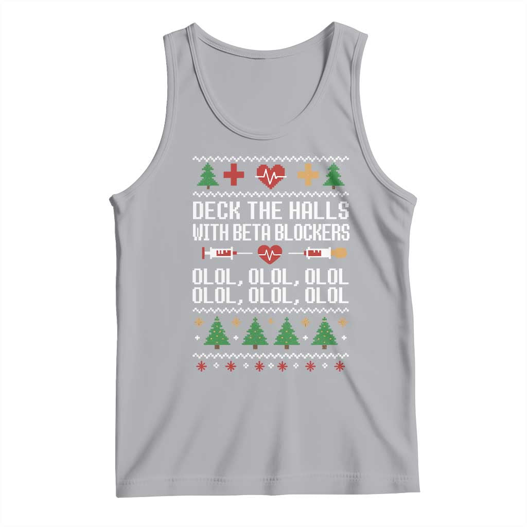 Funny Nurse Ugly Xmas Tank Top Deck The Hall With Beta Blockers TS10 Athletic Heather Print Your Wear