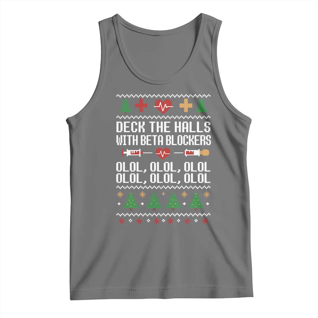 Funny Nurse Ugly Xmas Tank Top Deck The Hall With Beta Blockers TS10 Black Heather Print Your Wear