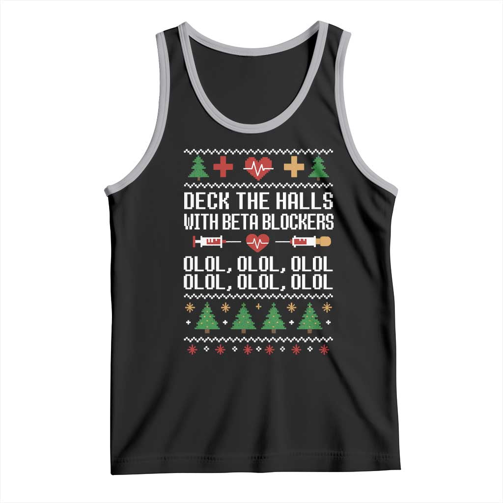 Funny Nurse Ugly Xmas Tank Top Deck The Hall With Beta Blockers TS10 Black Athletic Heather Print Your Wear