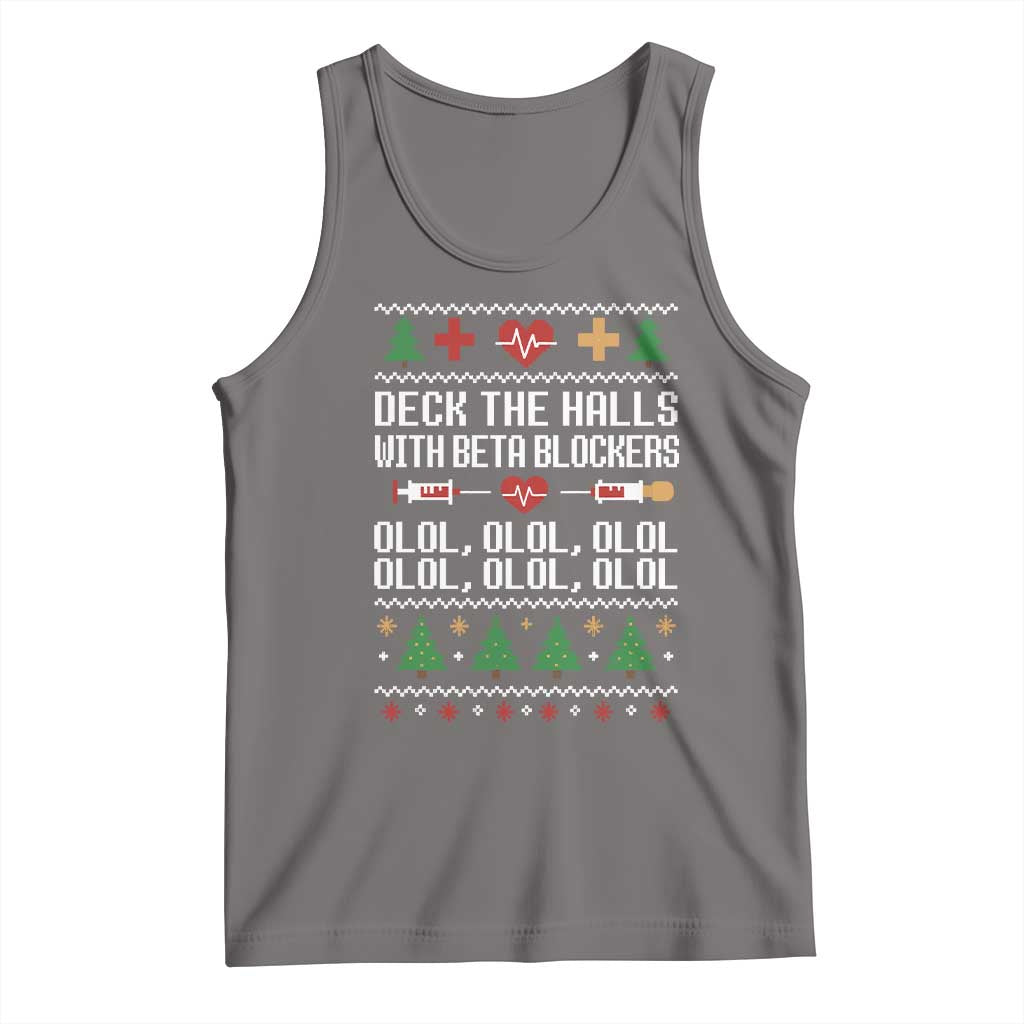 Funny Nurse Ugly Xmas Tank Top Deck The Hall With Beta Blockers TS10 Deep Heather Print Your Wear