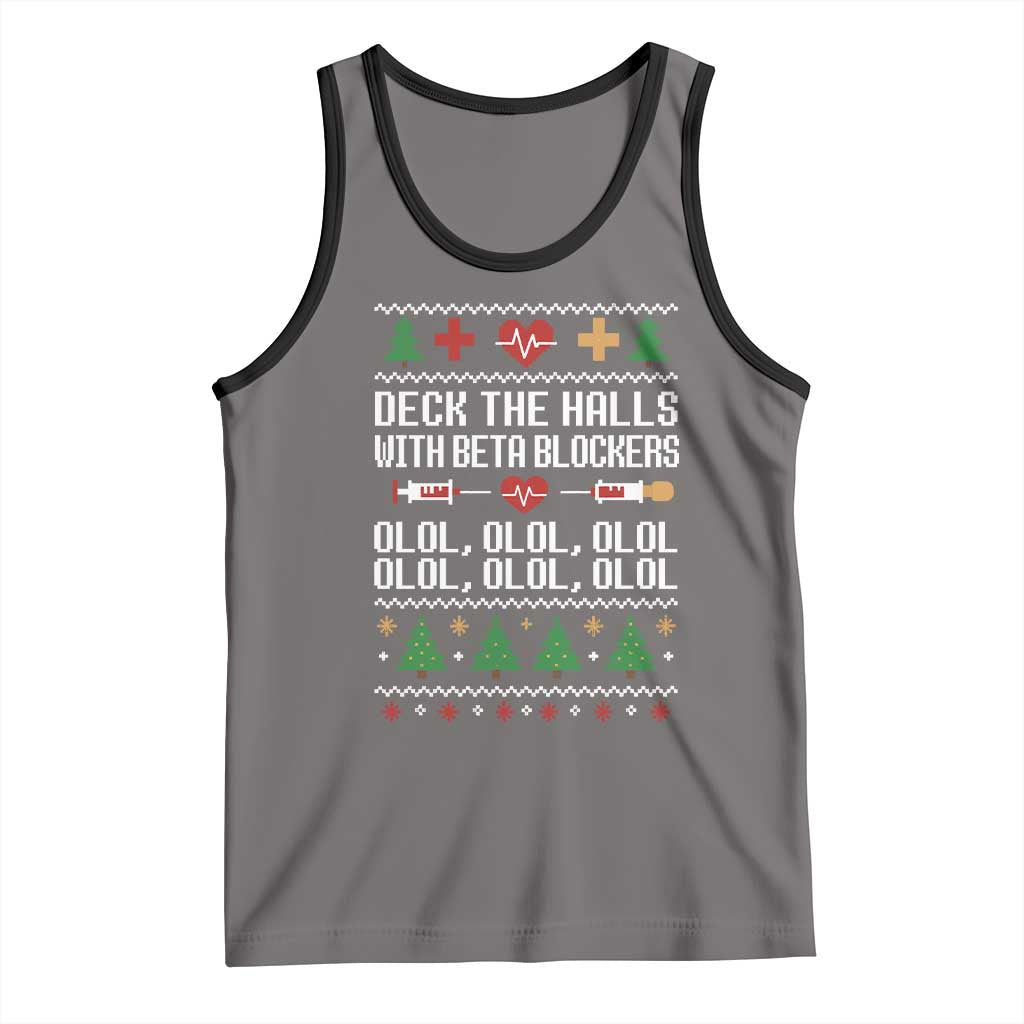 Funny Nurse Ugly Xmas Tank Top Deck The Hall With Beta Blockers TS10 Deep Heather Black Print Your Wear