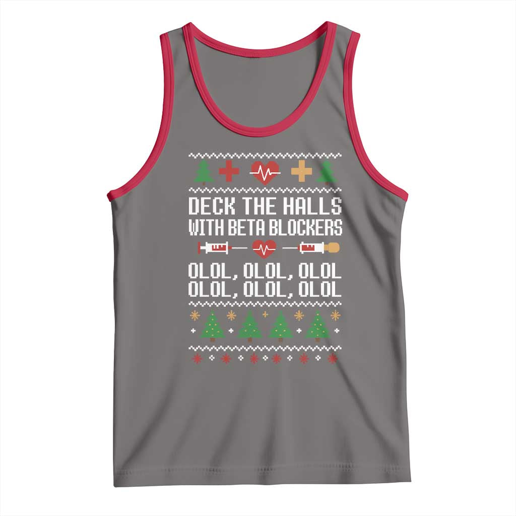 Funny Nurse Ugly Xmas Tank Top Deck The Hall With Beta Blockers TS10 Deep Heather Red Print Your Wear