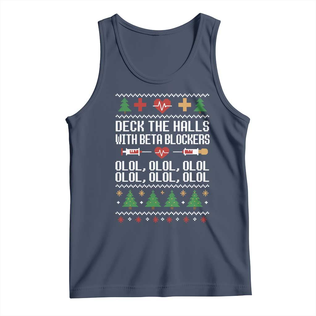 Funny Nurse Ugly Xmas Tank Top Deck The Hall With Beta Blockers TS10 Navy Print Your Wear