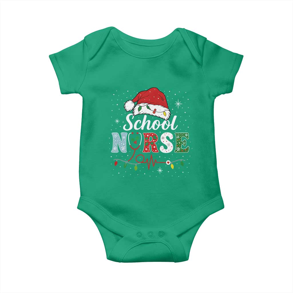 Christmas School Nurse Baby Onesie Xmas Lights Red Santa Hat Crew Nurse TS10 Irish Green Print Your Wear