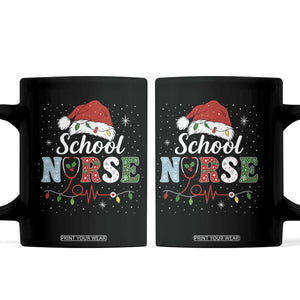 Christmas School Nurse Coffee Mug Xmas Lights Red Santa Hat Crew Nurse - Print Your Wear