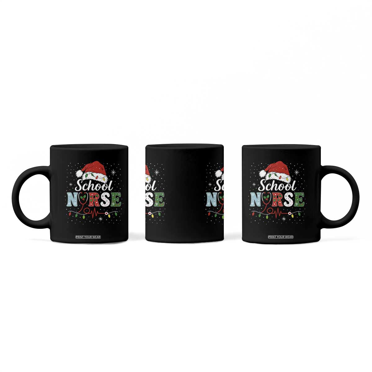 Christmas School Nurse Coffee Mug Xmas Lights Red Santa Hat Crew Nurse TS10 Print Your Wear