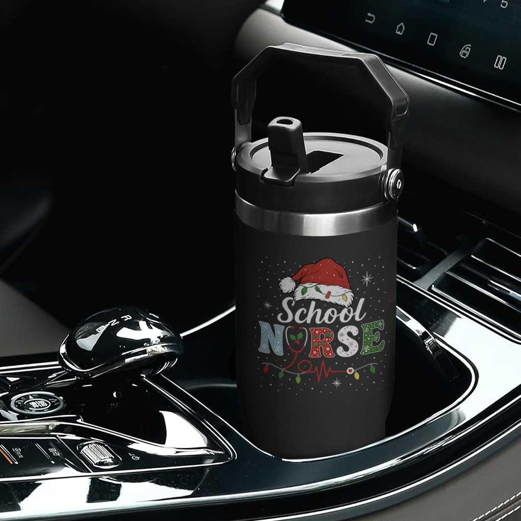 Christmas School Nurse Flip Straw Tumbler Xmas Lights Red Santa Hat Crew Nurse TS10 Print Your Wear