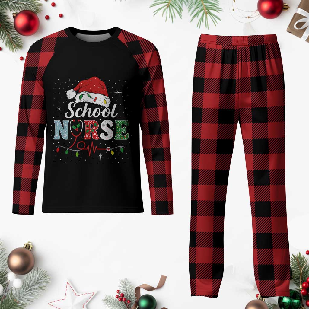 Christmas School Nurse Plaid Pajama Set Xmas Lights Red Santa Hat Crew Nurse TS10 Buffalo Plaid Print Your Wear