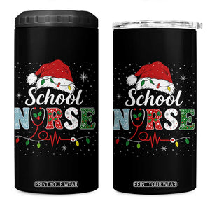Christmas School Nurse 4 in 1 Can Cooler Tumbler Xmas Lights Red Santa Hat Crew Nurse - Print Your Wear