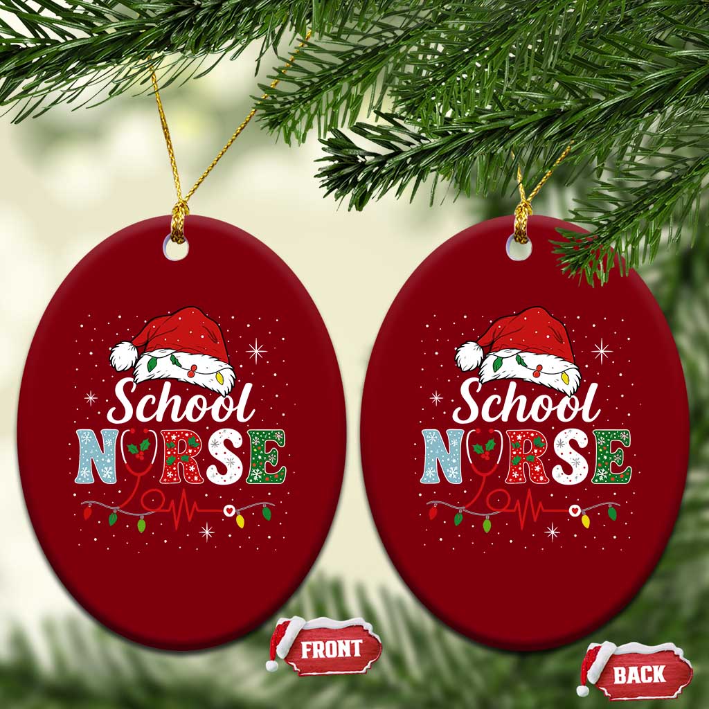 Christmas School Nurse Ceramic Ornament Xmas Lights Red Santa Hat Crew Nurse TS10 Print Your Wear
