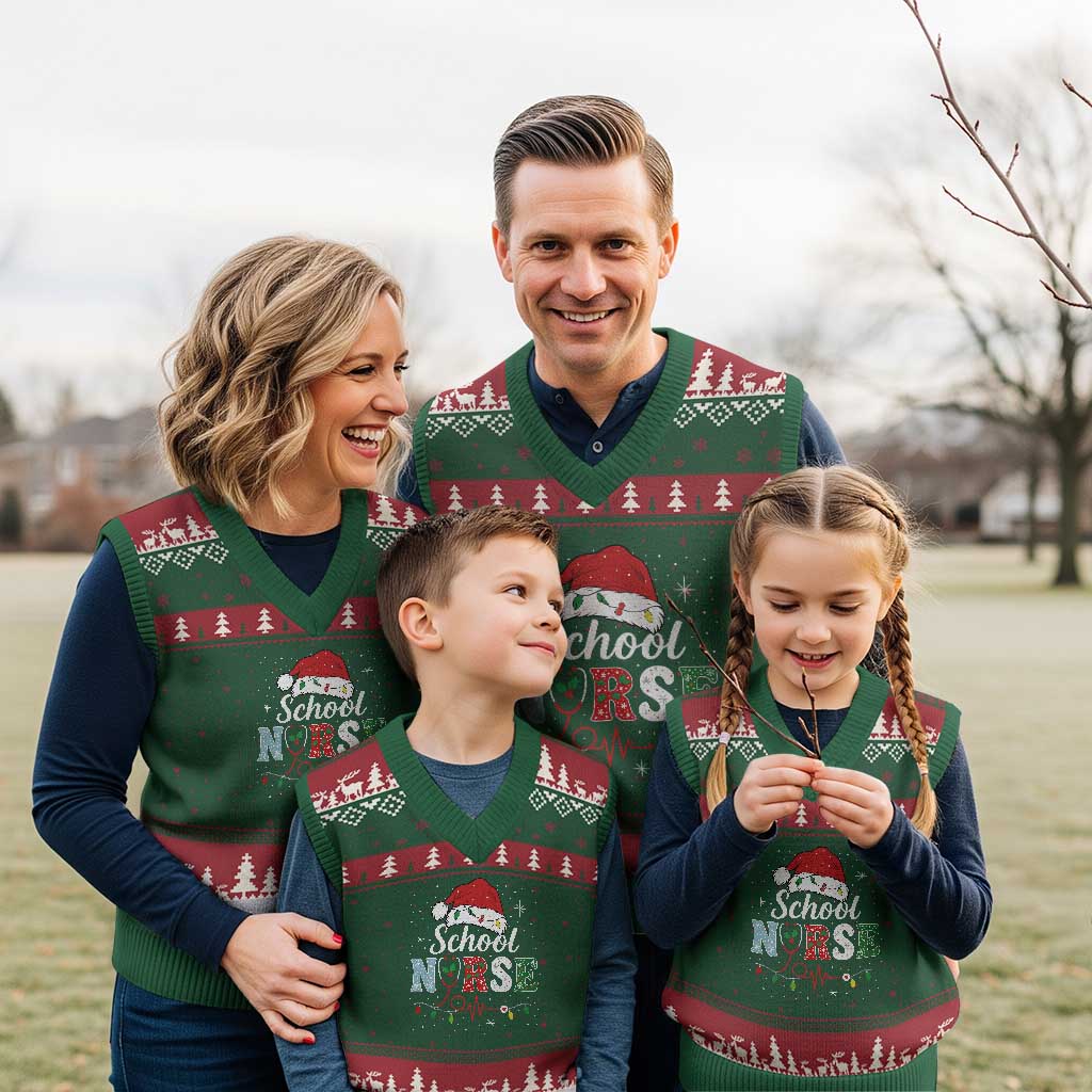 Xmas School Nurse V-Neck Knit Sweater Vest Xmas Lights Red Santa Hat Crew Nurse TS10 Red Green Print Your Wear