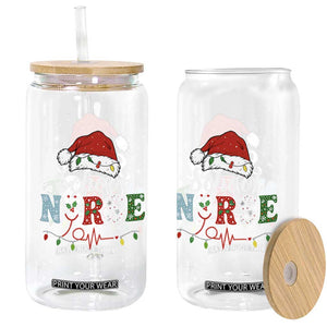 Christmas School Nurse Glass Can Xmas Lights Red Santa Hat Crew Nurse - Print Your Wear