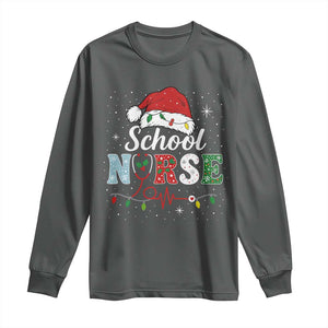 Christmas School Nurse Long Sleeve Shirt Xmas Lights Red Santa Hat Crew Nurse TS10 Dark Heather Print Your Wear