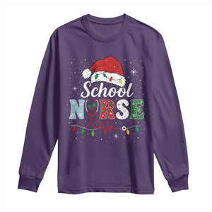 Christmas School Nurse Long Sleeve Shirt Xmas Lights Red Santa Hat Crew Nurse - Print Your Wear