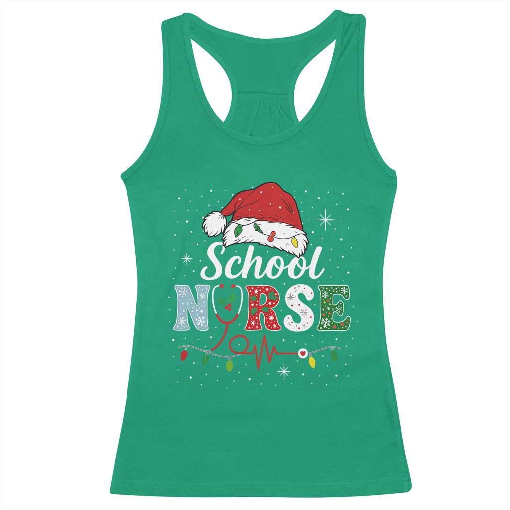 Christmas School Nurse Racerback Tank Top Xmas Lights Red Santa Hat Crew Nurse TS10 Irish Green Print Your Wear