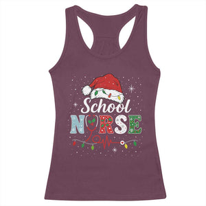 Christmas School Nurse Racerback Tank Top Xmas Lights Red Santa Hat Crew Nurse TS10 Maroon Print Your Wear
