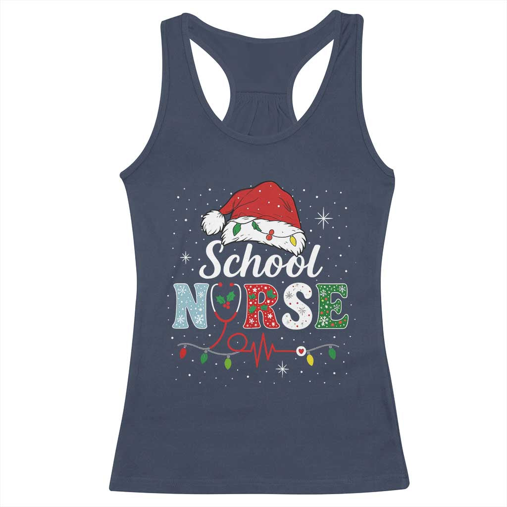 Christmas School Nurse Racerback Tank Top Xmas Lights Red Santa Hat Crew Nurse TS10 Navy Print Your Wear