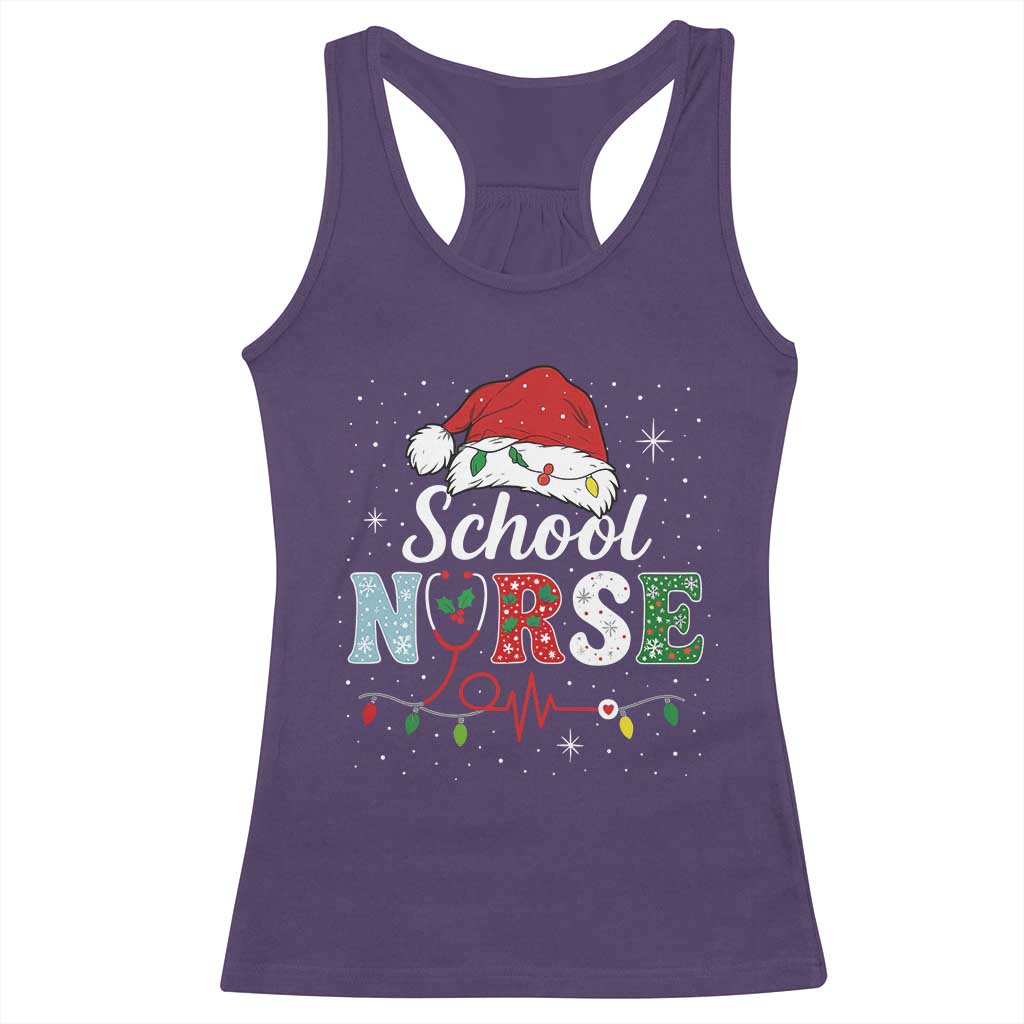 Christmas School Nurse Racerback Tank Top Xmas Lights Red Santa Hat Crew Nurse TS10 Purple Print Your Wear
