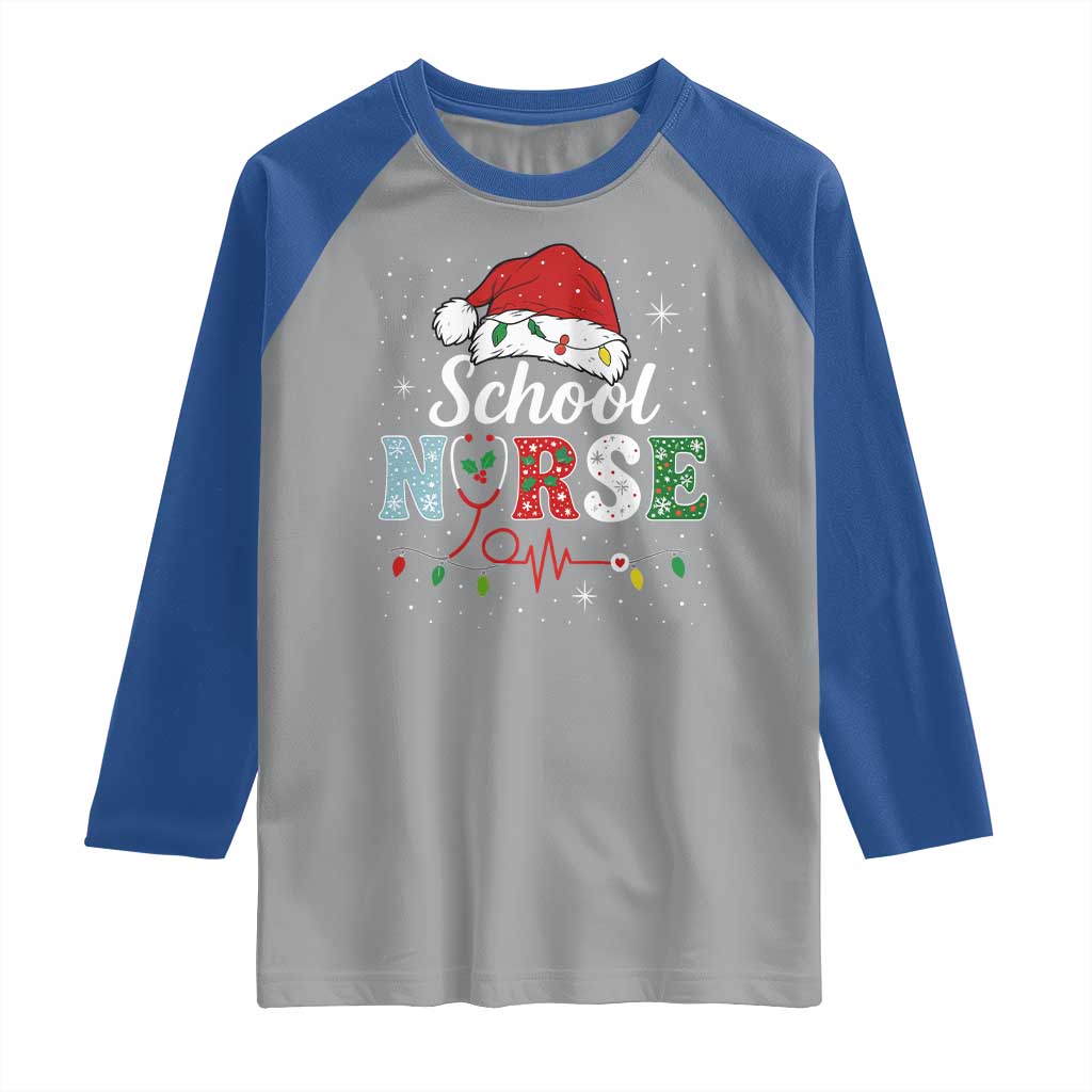 Christmas School Nurse Raglan Shirt Xmas Lights Red Santa Hat Crew Nurse TS10 Sport Gray Royal Print Your Wear