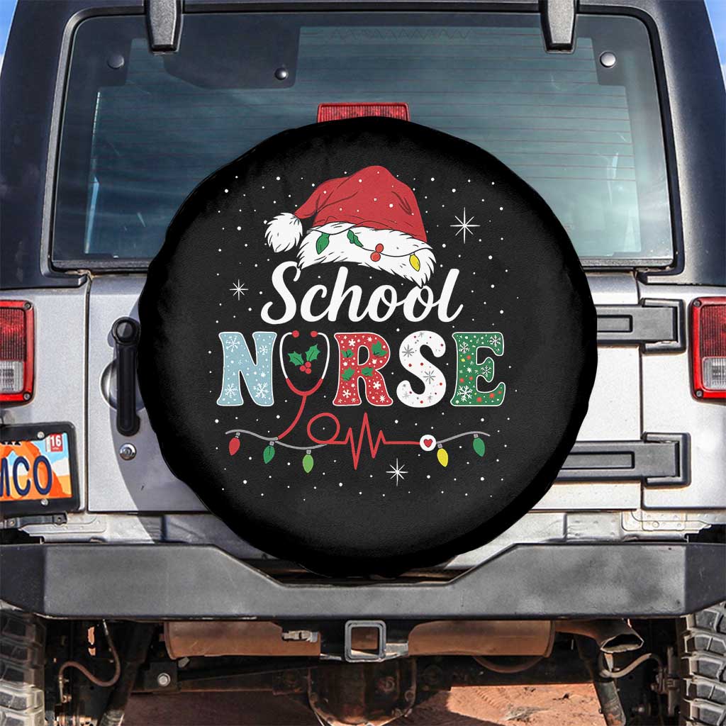 Christmas School Nurse Spare Tire Cover Xmas Lights Red Santa Hat Crew Nurse TS10 No hole Black Print Your Wear