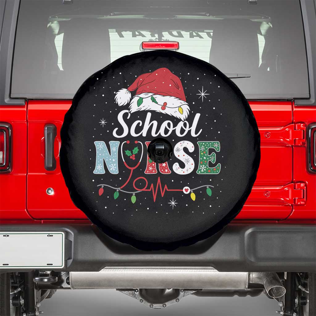 Christmas School Nurse Spare Tire Cover Xmas Lights Red Santa Hat Crew Nurse TS10 Black Print Your Wear