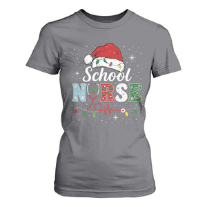 Christmas School Nurse T Shirt For Women Xmas Lights Red Santa Hat Crew Nurse - Print Your Wear