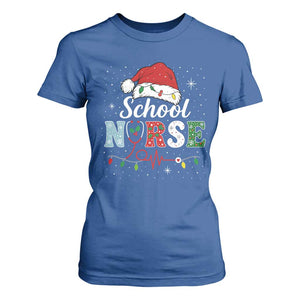 Christmas School Nurse T Shirt For Women Xmas Lights Red Santa Hat Crew Nurse - Print Your Wear