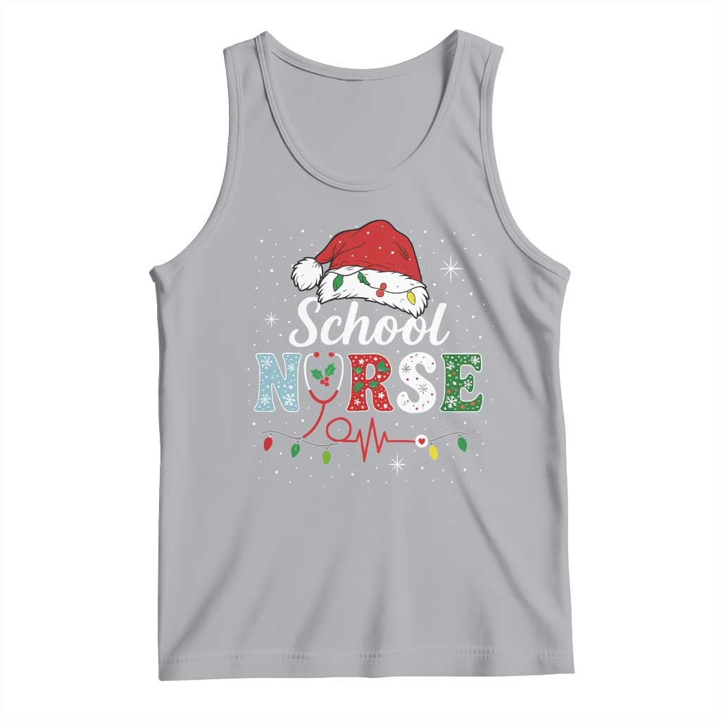 Christmas School Nurse Tank Top Xmas Lights Red Santa Hat Crew Nurse TS10 Athletic Heather Print Your Wear