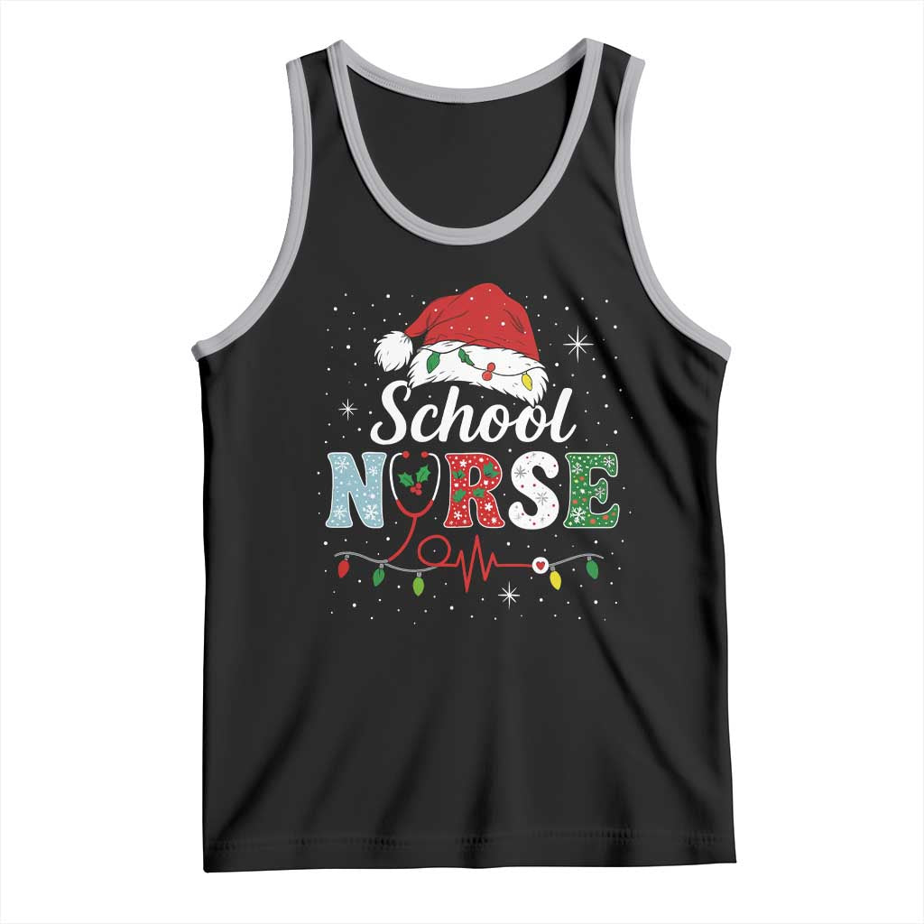 Christmas School Nurse Tank Top Xmas Lights Red Santa Hat Crew Nurse TS10 Black Athletic Heather Print Your Wear