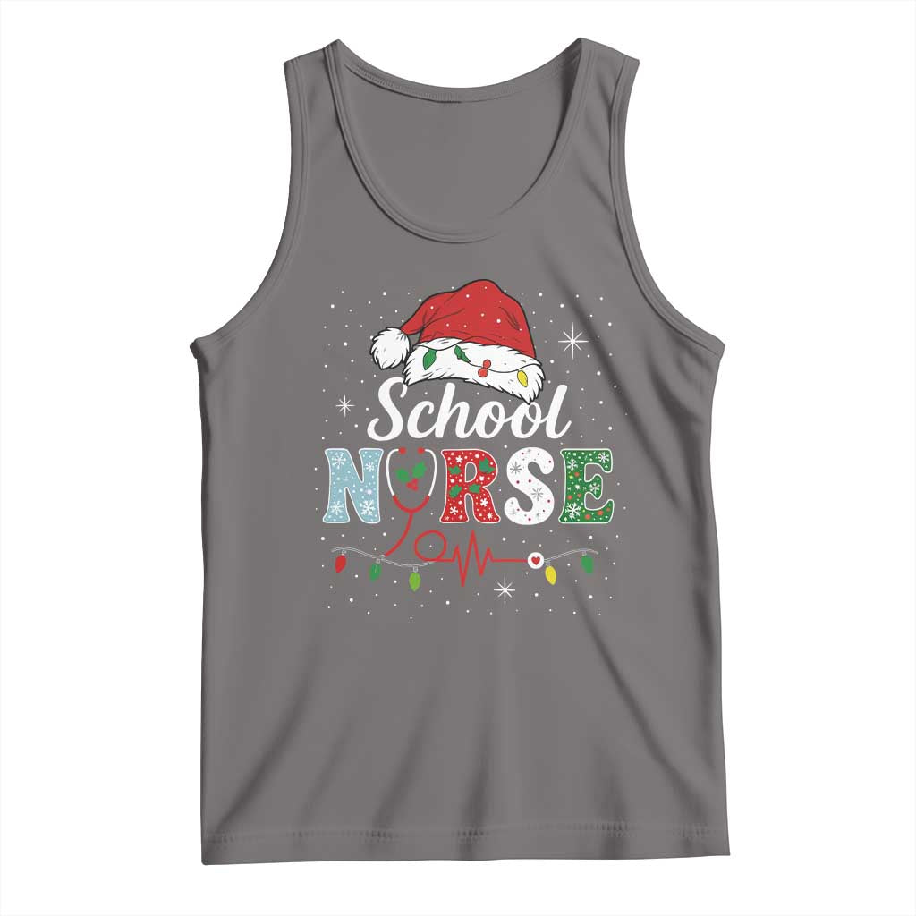 Christmas School Nurse Tank Top Xmas Lights Red Santa Hat Crew Nurse TS10 Deep Heather Print Your Wear