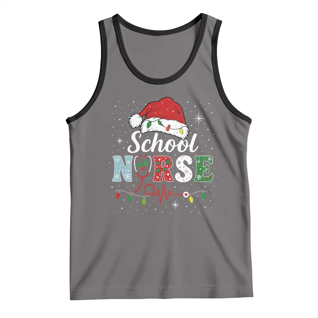 Christmas School Nurse Tank Top Xmas Lights Red Santa Hat Crew Nurse TS10 Deep Heather Black Print Your Wear