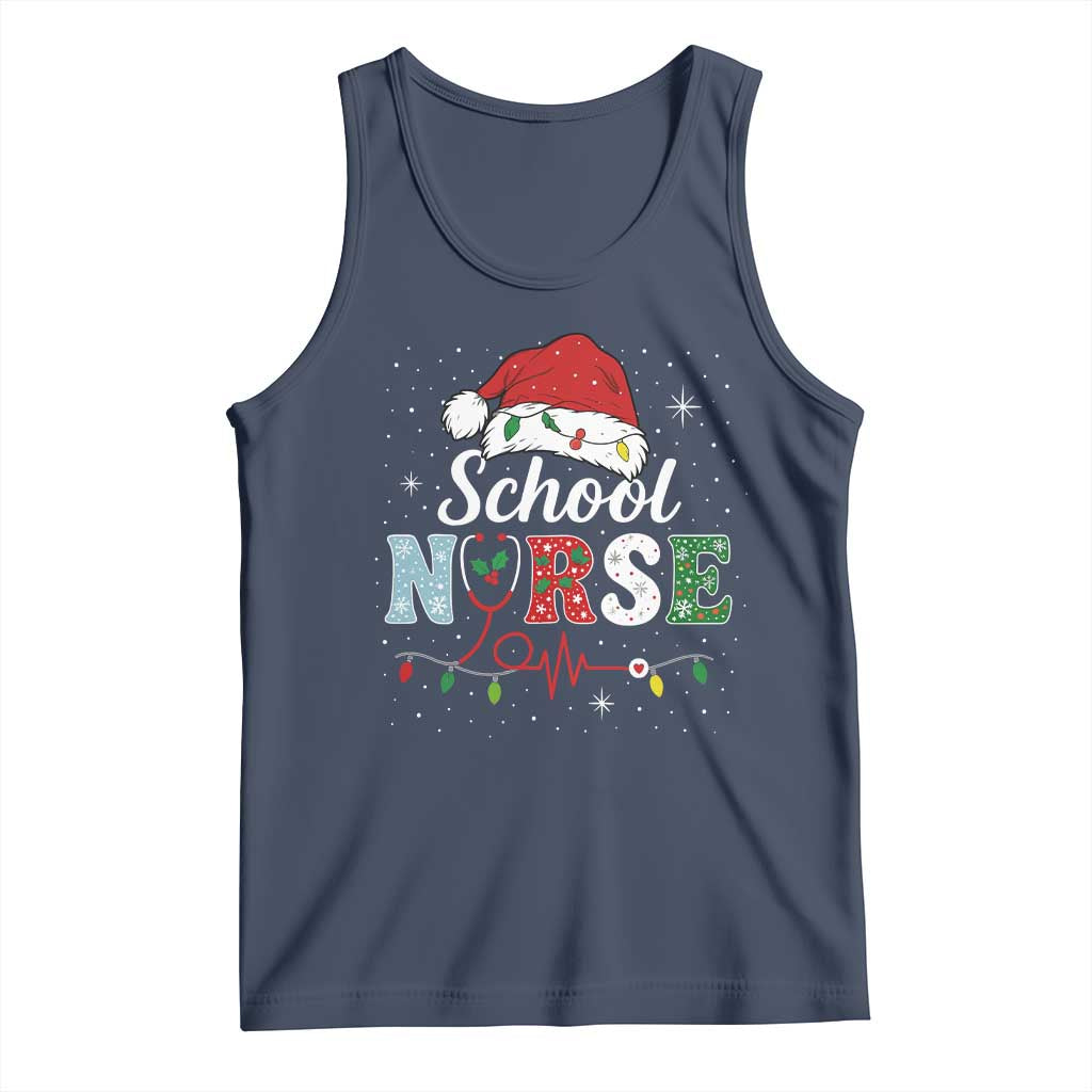 Christmas School Nurse Tank Top Xmas Lights Red Santa Hat Crew Nurse TS10 Navy Print Your Wear