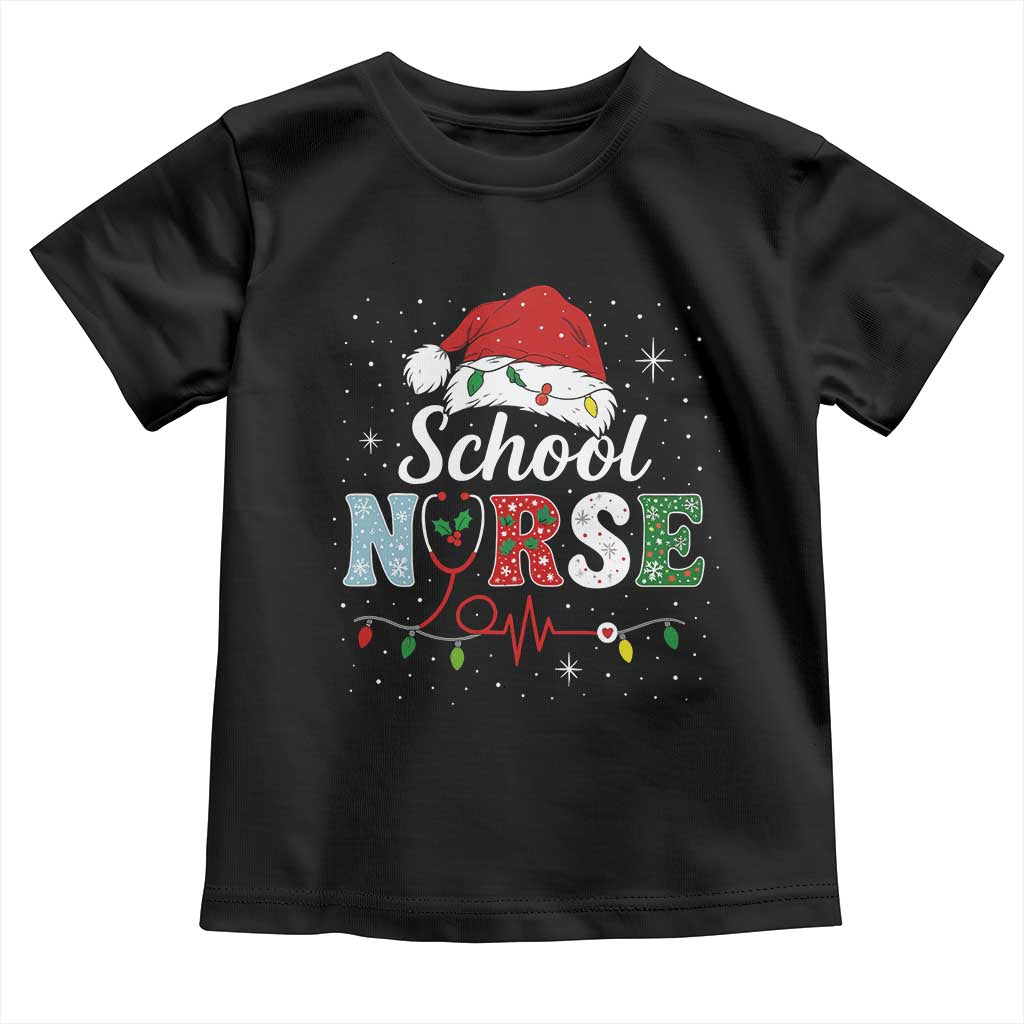Christmas School Nurse Toddler T Shirt Xmas Lights Red Santa Hat Crew Nurse TS10 Black Print Your Wear