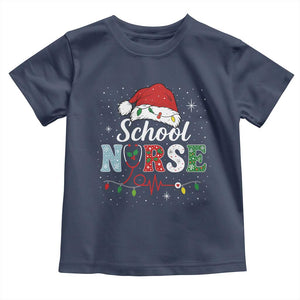 Christmas School Nurse Toddler T Shirt Xmas Lights Red Santa Hat Crew Nurse TS10 Navy Print Your Wear
