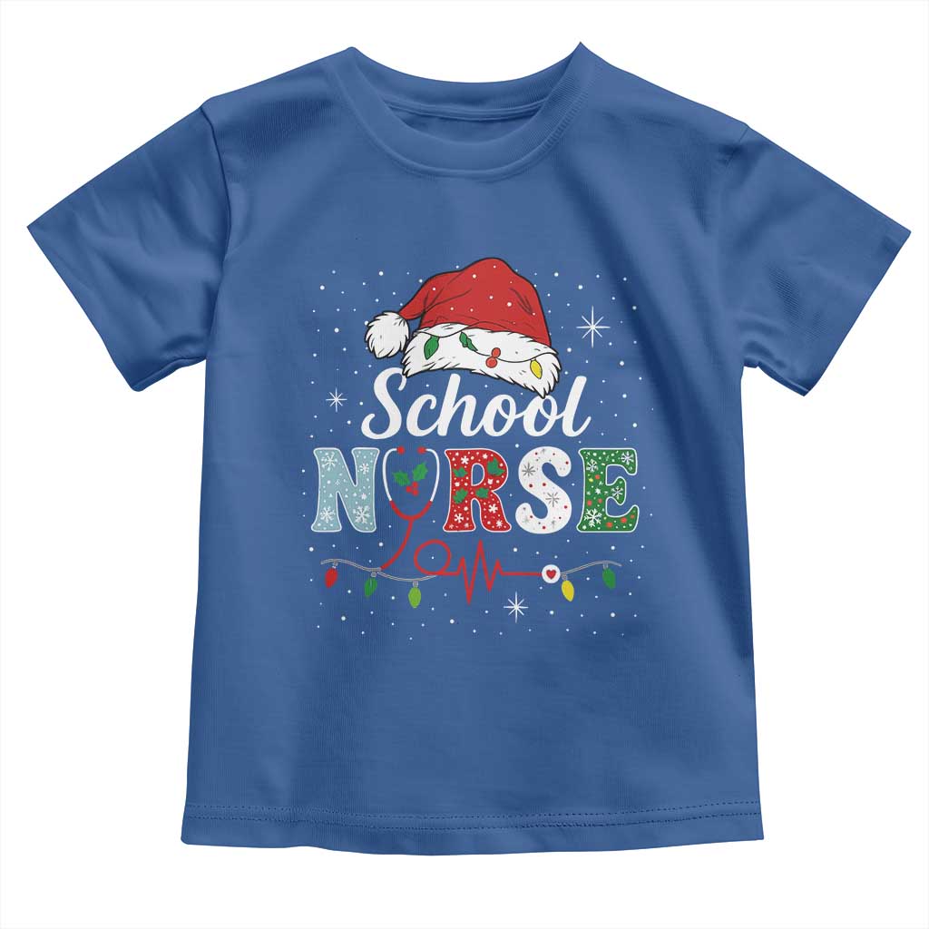 Christmas School Nurse Toddler T Shirt Xmas Lights Red Santa Hat Crew Nurse TS10 Royal Blue Print Your Wear