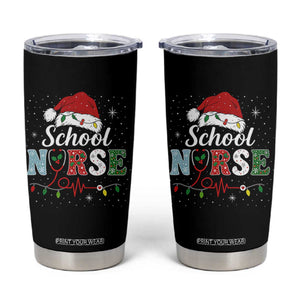 Christmas School Nurse Tumbler Cup Xmas Lights Red Santa Hat Crew Nurse - Print Your Wear