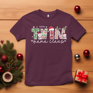 Christmas Twin Mama Claus T Shirt Pregnancy Announcement TS10 Maroon Print Your Wear