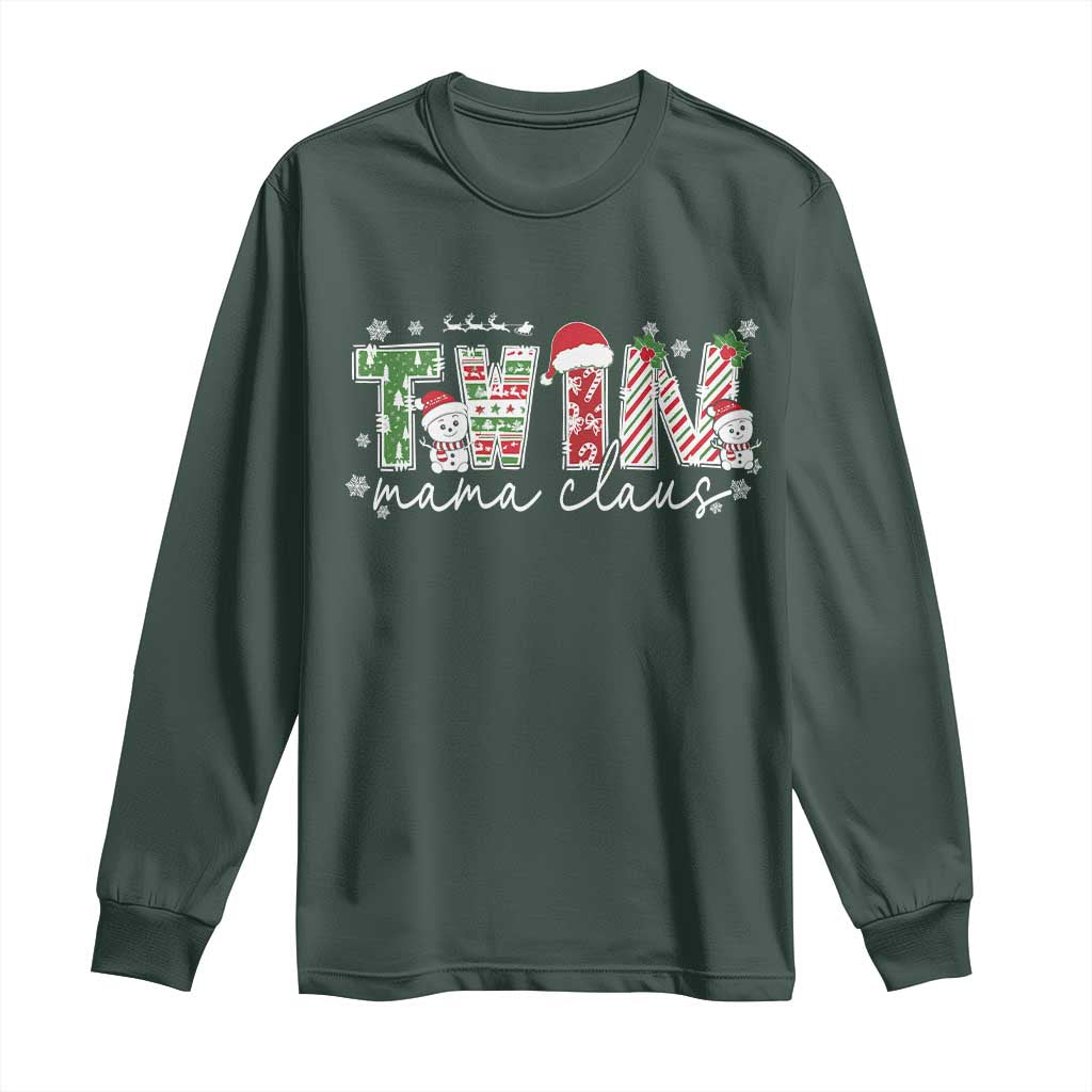 Christmas Twin Mama Claus Long Sleeve Shirt Pregnancy Announcement TS10 Dark Forest Green Print Your Wear