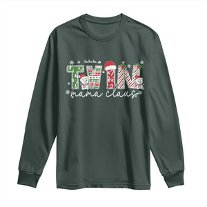 Christmas Twin Mama Claus Long Sleeve Shirt Pregnancy Announcement TS10 Dark Forest Green Print Your Wear