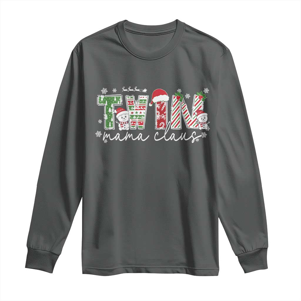 Christmas Twin Mama Claus Long Sleeve Shirt Pregnancy Announcement TS10 Dark Heather Print Your Wear