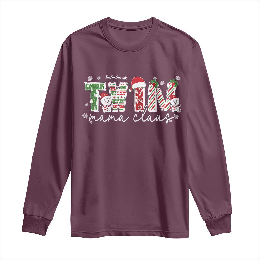 Christmas Twin Mama Claus Long Sleeve Shirt Pregnancy Announcement TS10 Maroon Print Your Wear