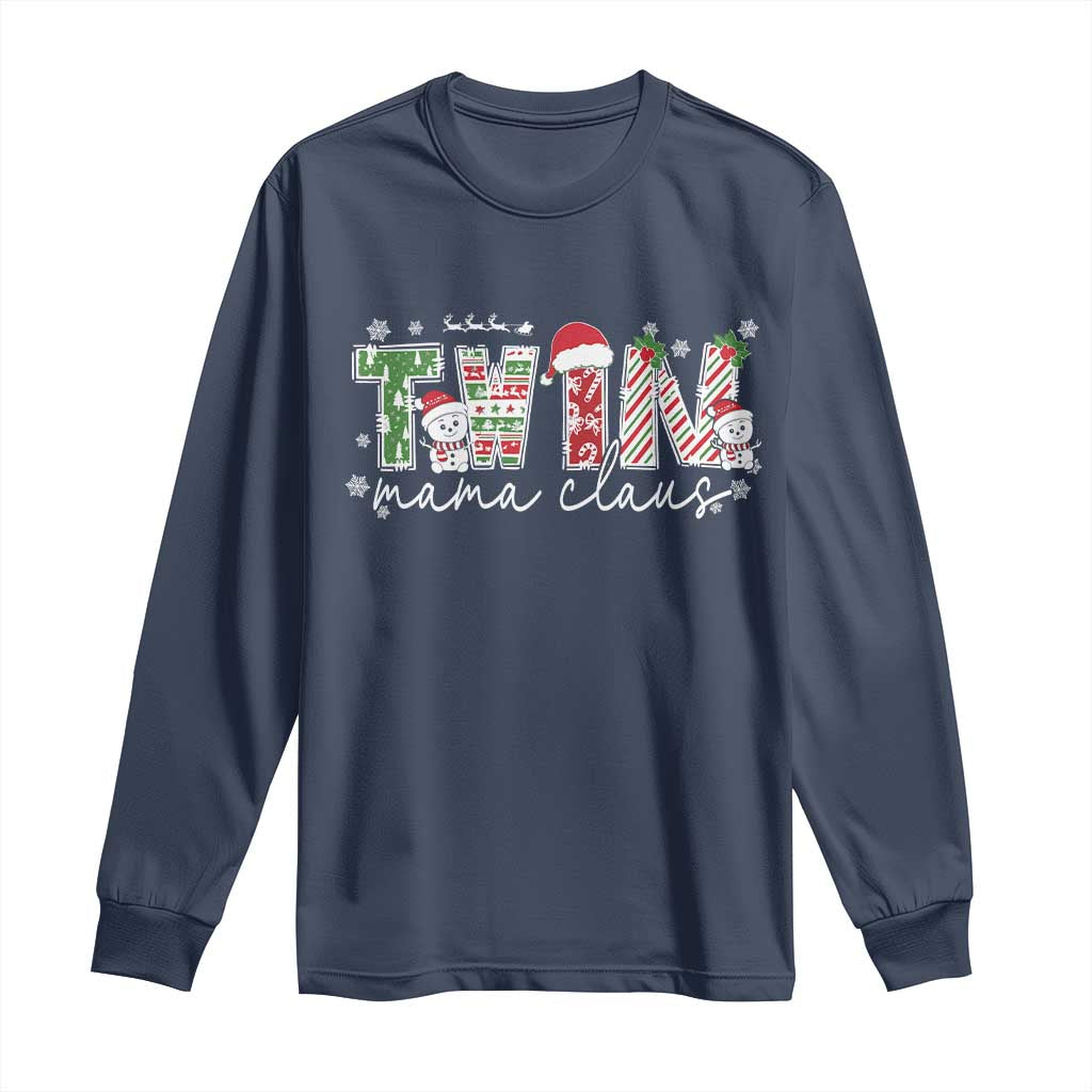 Christmas Twin Mama Claus Long Sleeve Shirt Pregnancy Announcement TS10 Navy Print Your Wear