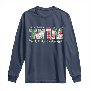 Christmas Twin Mama Claus Long Sleeve Shirt Pregnancy Announcement TS10 Navy Print Your Wear