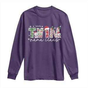 Christmas Twin Mama Claus Long Sleeve Shirt Pregnancy Announcement TS10 Purple Print Your Wear