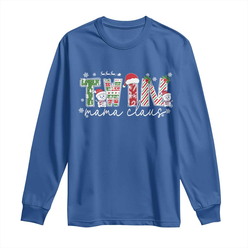 Christmas Twin Mama Claus Long Sleeve Shirt Pregnancy Announcement TS10 Royal Blue Print Your Wear