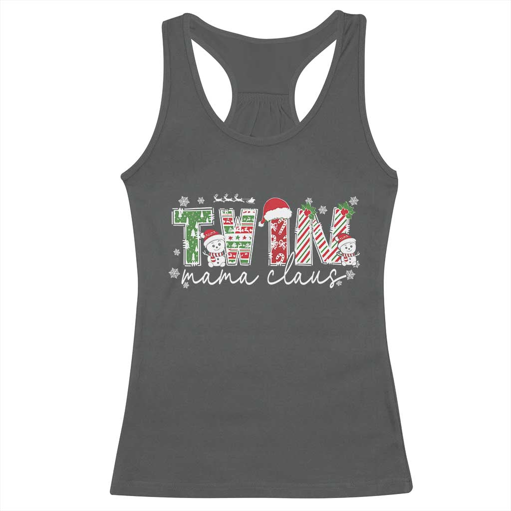 Christmas Twin Mama Claus Racerback Tank Top Pregnancy Announcement TS10 Dark Heather Print Your Wear